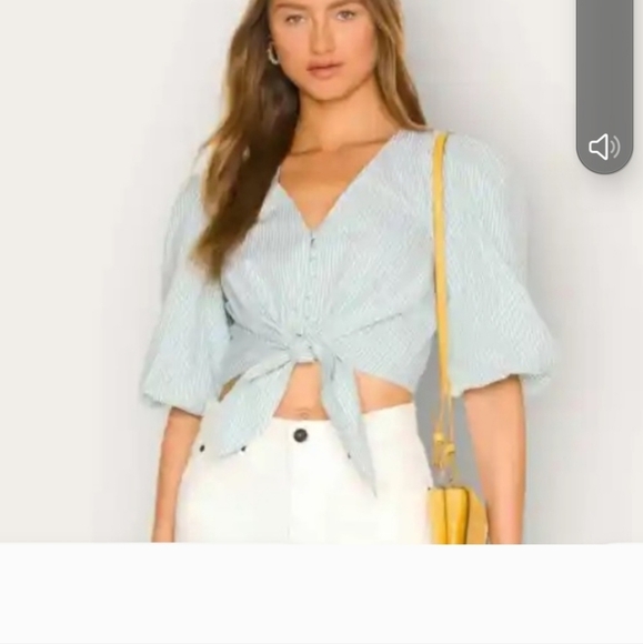 Jonathan Simkhai Ellen Blue White Stripe Cotton Oxford BabyDoll Puff Sleeve Top - Picture 15 of 16